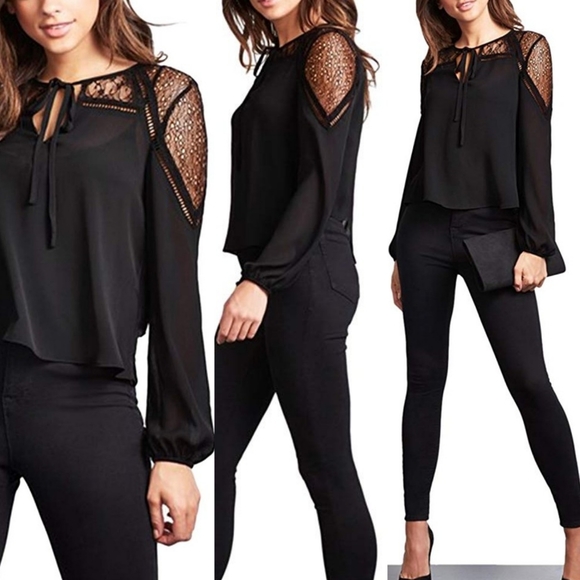 New Boho Sheer Mesh Lace cut out blouse - Picture 2 of 8